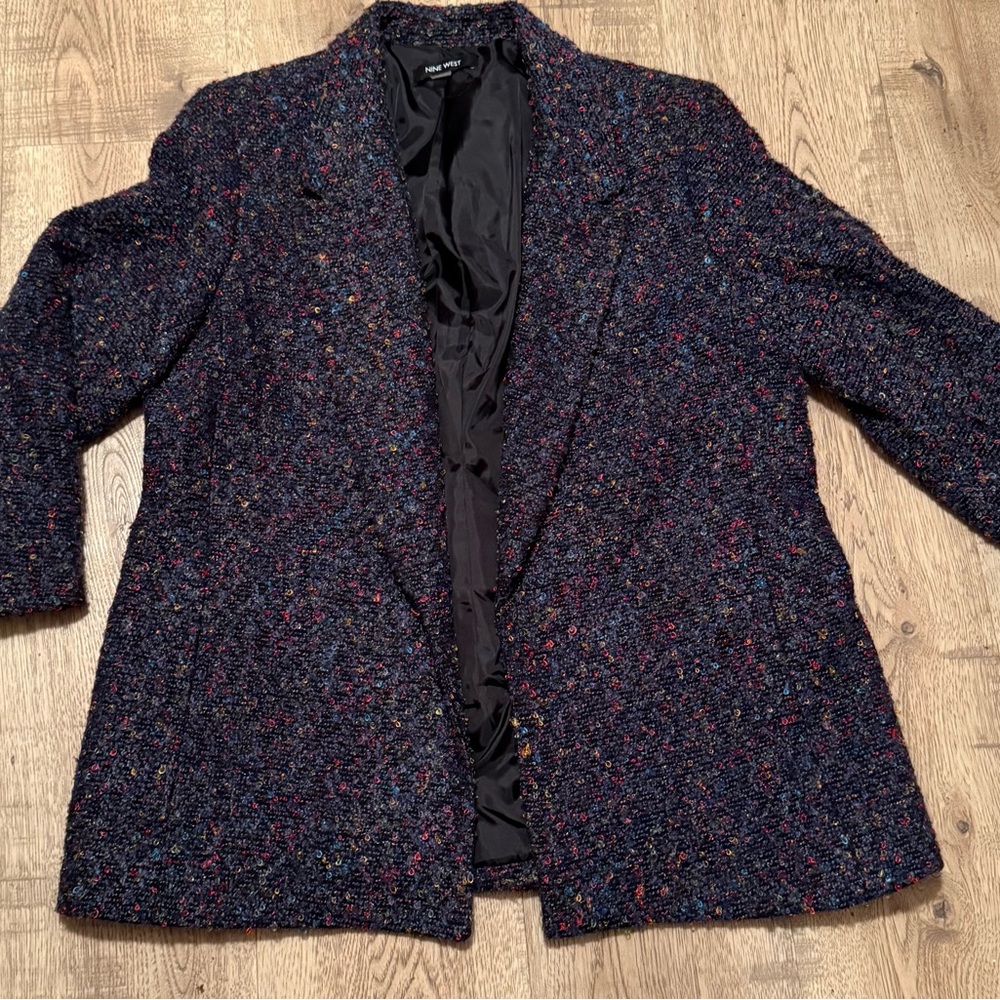 NWT Women's Tweed Jacket Nine West Blazer Size L Nightsky